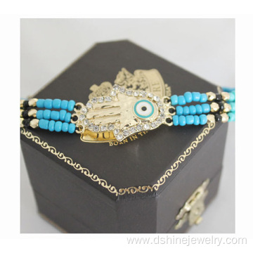 Handmade Adjustable Bead Bracelet With Hamsa Lucky Eye Charm